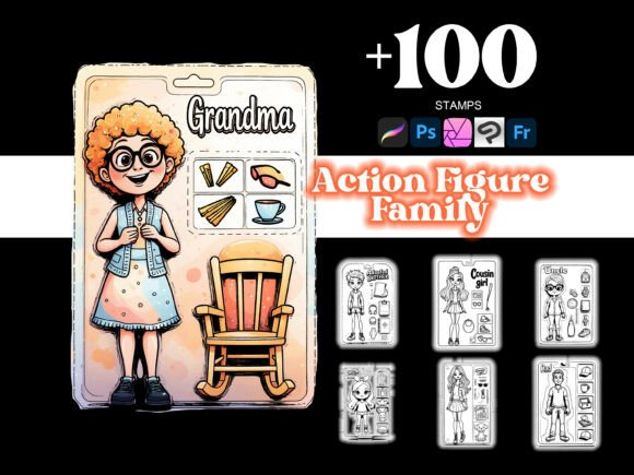100 Action Figures Family Procreate Brushes for iPad Artists