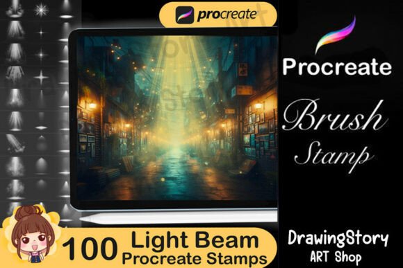 100 Light Beam Procreate Stamps: Enhance Your Digital Art with Radiant Effects