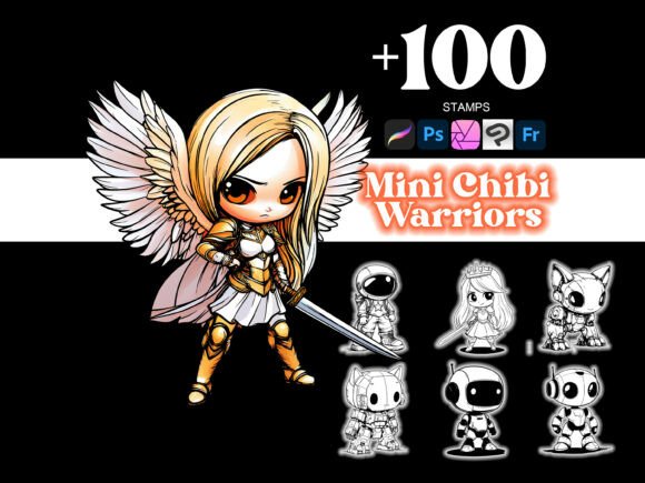 100 Mini Chibi Warriors Procreate Brushes