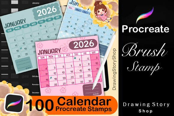 100 Procreate Blank Calendar Stamps for Creative Digital Planners and Bullet Journals