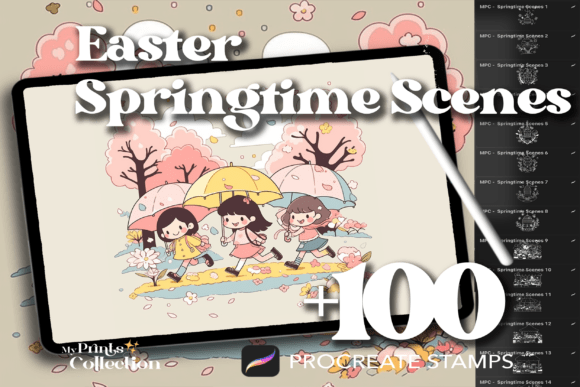 100 Procreate Springtime Scenes Stamps