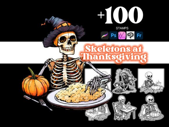 100 Thanksgiving Skeletons Procreate: Elevate Your Digital Art with Unique Holiday Brushes