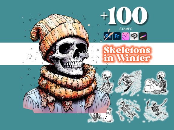 100 Winter Skeletons Photoshop Brushes