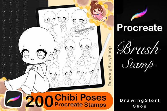 200 Base Chibi Procreate Body Pose Stamp