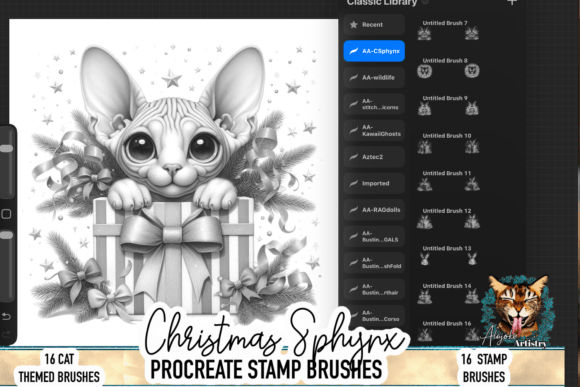 Christmas Sphynx Cat Procreate Brush Set: Festive Feline Art Made Easy