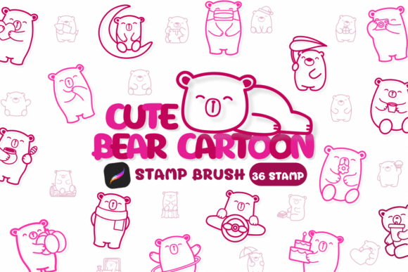Cute Bear Cartoon: A Versatile Procreate Stamp Brush for Creative Professionals