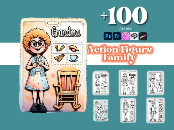 Elevate Your Digital Art with the 100 Action Figures Family Photoshop Brushes Collection