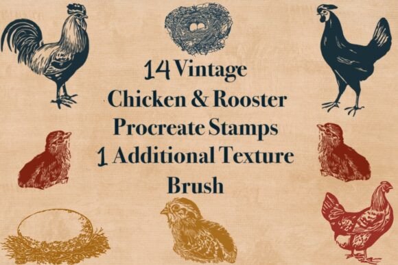 Elevate Your Farm-Inspired Art with 15 Vintage Chicken Rooster Procreate