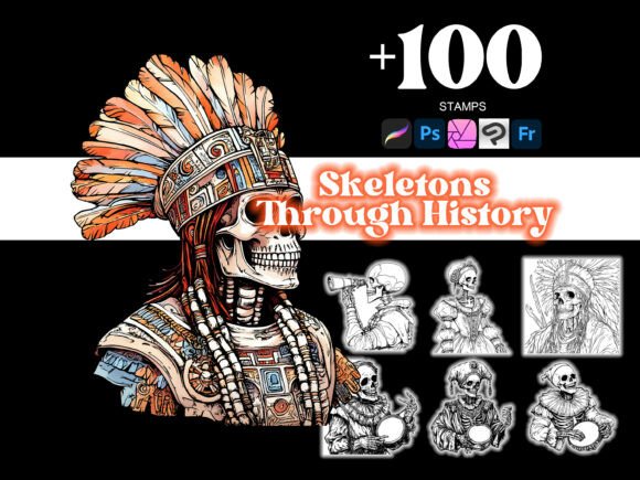 Enhance Your Digital Art with 100 Through History Skeletons Procreate