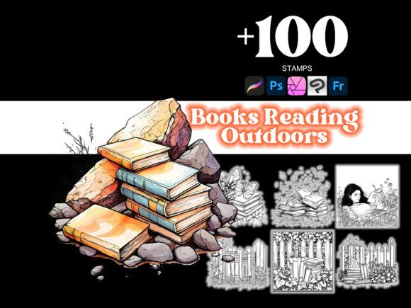 Enhance Your Digital Art with the 100 Books Reading Outdoor Procreate Collection