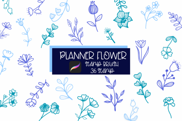 Planner Flower Procreate Stamp Brush Set