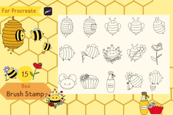 Procreate Brush Stamp Bee: 15 Cute Handdrawn Doodle Brushes for Creative Freedom