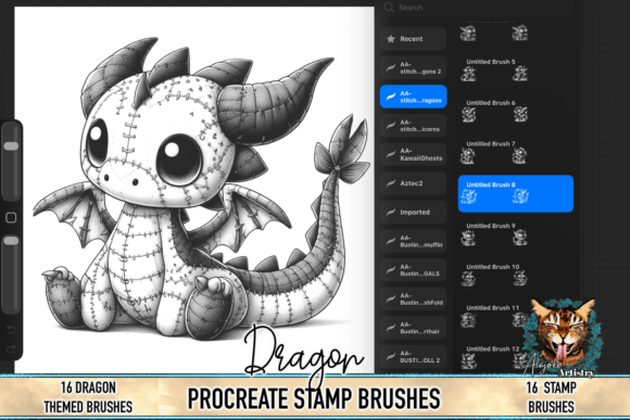 Stitched Plush Dragon Procreate Stamps