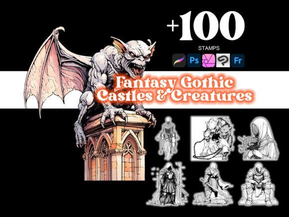 Transform Your Art with the 100 Gothic Castles Creatures Procreate Brush Set