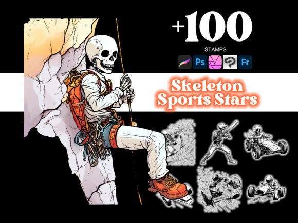 Transform Your Art with the 100 Sports Stars Skeletons Procreate Collection