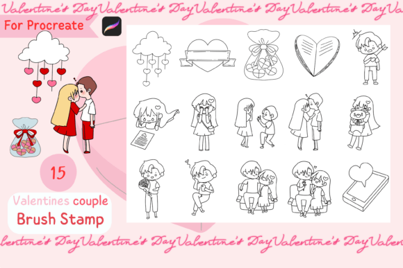 Unlock Creative Romance: Exploring the 15 Cute Valentine’s Couple Hand-Drawn Doodle Brushes for Procreate